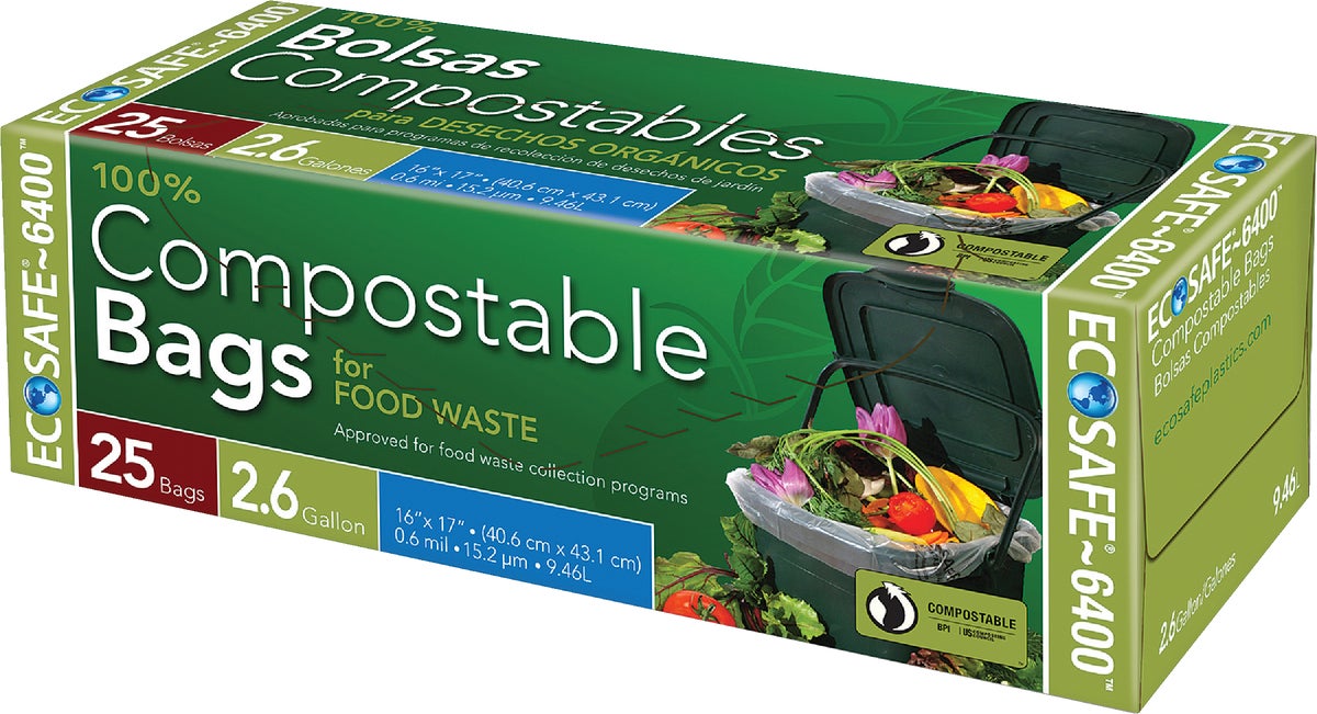 EcoSafe-6400 Compostable Food Waste Trash Bag 2.6 Gal. Green