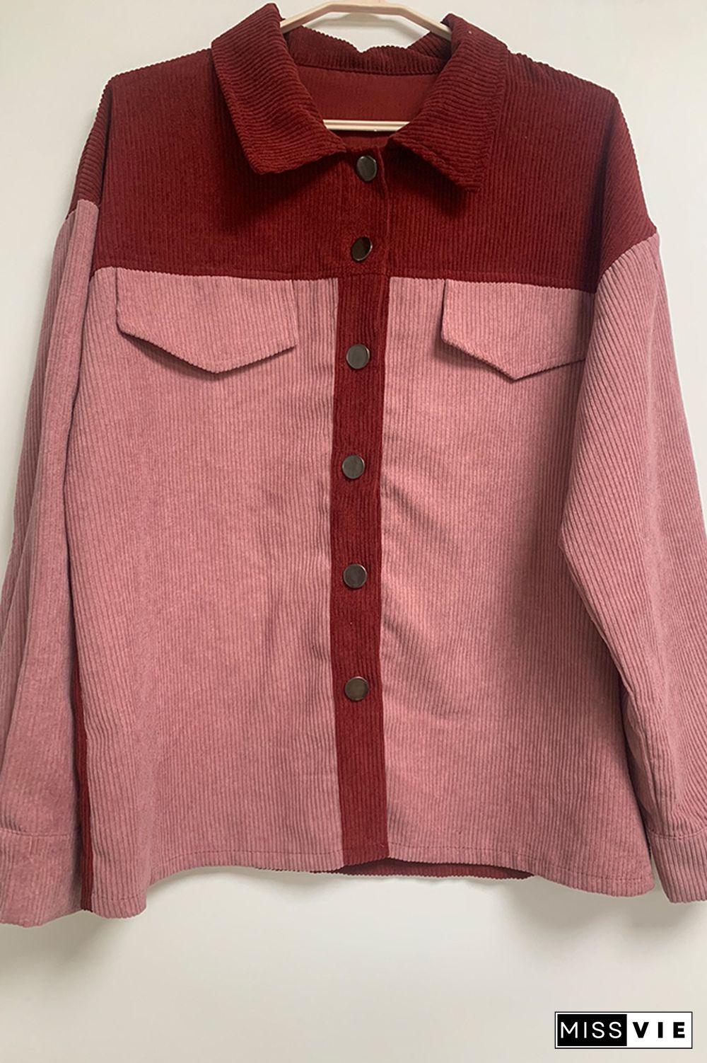 Corduroy Colorblock Buttons Up Jacket Shacket Wholesale