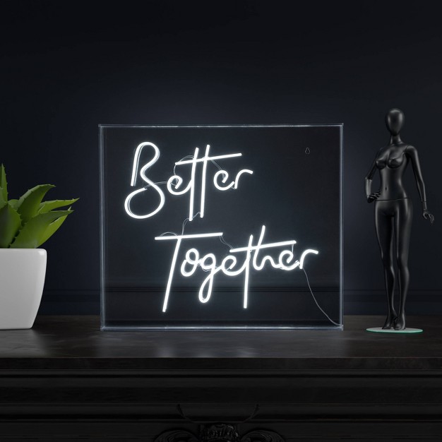 X 20 quot Better Together Contemporary Glam Acrylic Box Usb Operated Led Neon Light White Jonathan Y