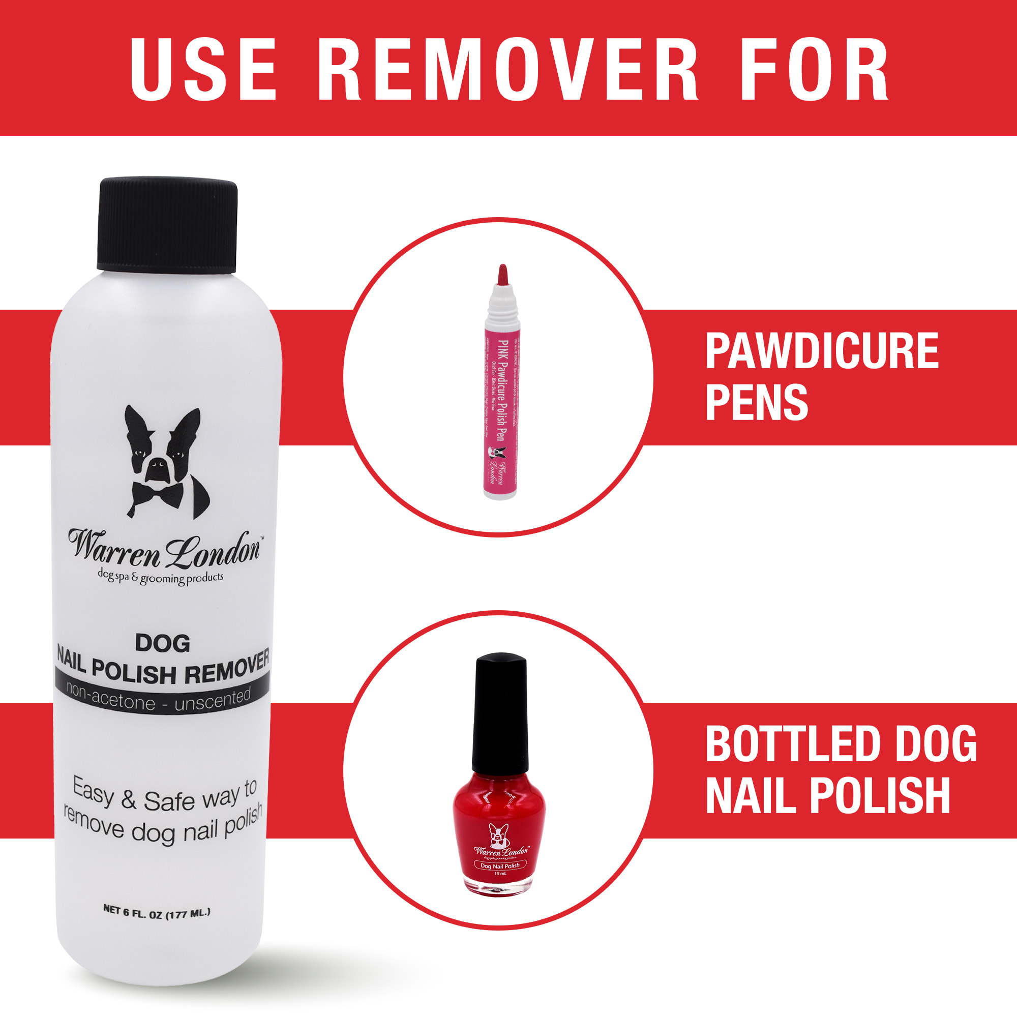 WARREN LONDON Dog Nail Polish Remover with Non Acetone Formula， 6 fl. oz.