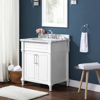 Home Decorators Collection Aberdeen 30 in. x 22 in. D x 34.5 in. H Bath Vanity in White with White Carrara Marble Top Aberdeen 30W