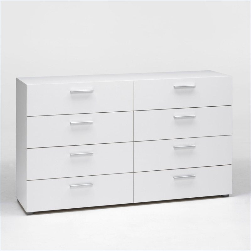 Atlin Designs Modern 8 Drawer Double Dresser with Bar Handles in White