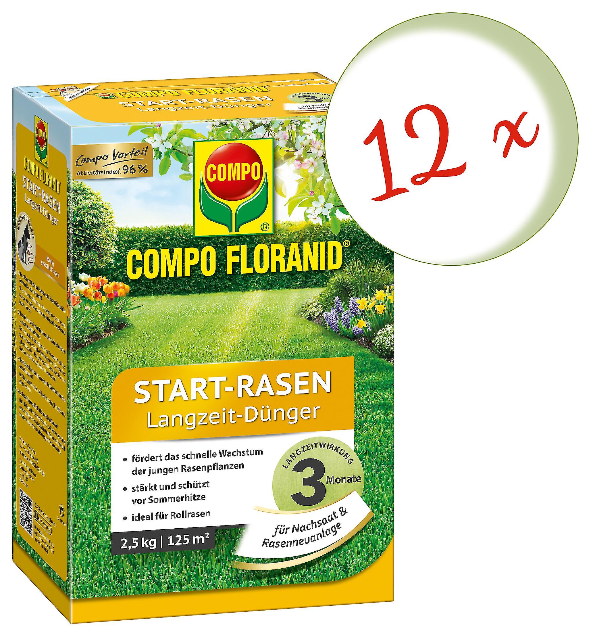 12 x COMPO Floranid?? Start-Rasen Langzeit-D??nger， 2，5 kg