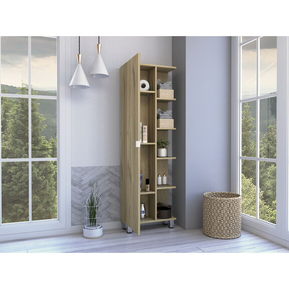 Portland 5 Shelf Linen Cabinet Light Oak B06280251