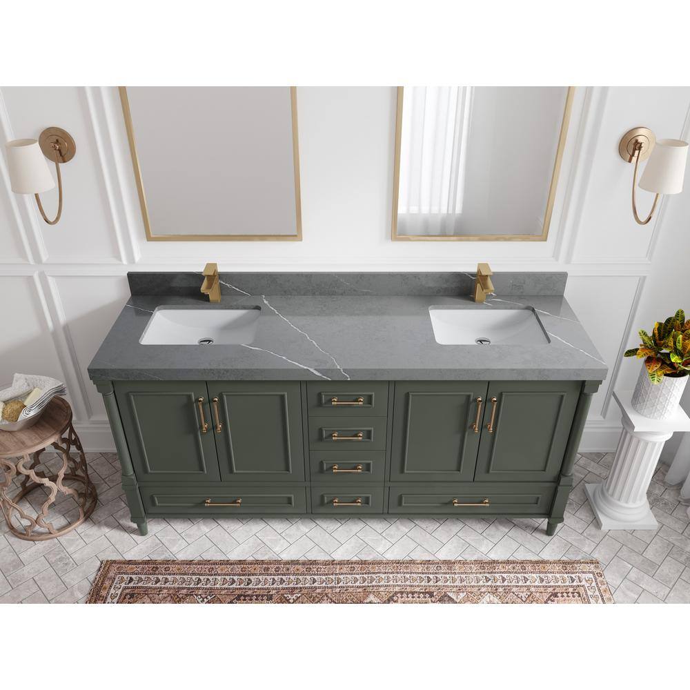 Willow Collections Hudson 72 in. W x 22 in. D x 36 in. H Double Sink Bath Vanity in Pewter Green with 2 in. Piatra Gray Quartz Top HDSN_PGN_PT_GR_72