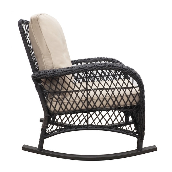 3 Pieces Outdoor Wicker Conversation Set with Glass Top Side Table