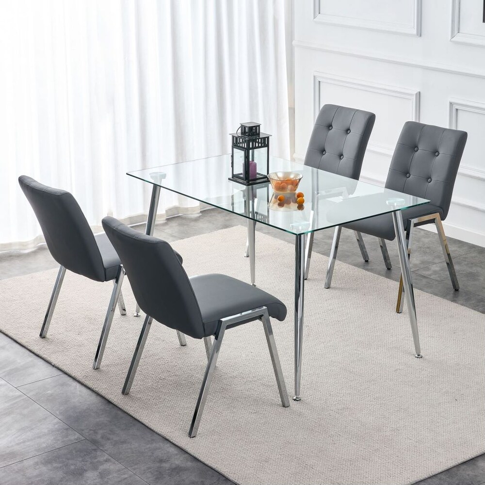 Grey Grid armless high back dining chair 2 piece set with metal legs