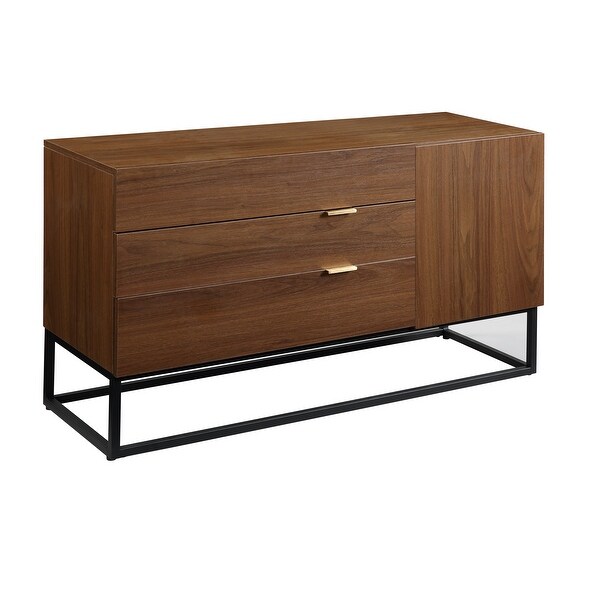 Console Table in Walnut and Black Finish Retro Design Console Table with Two Open Shelves， Console Tables