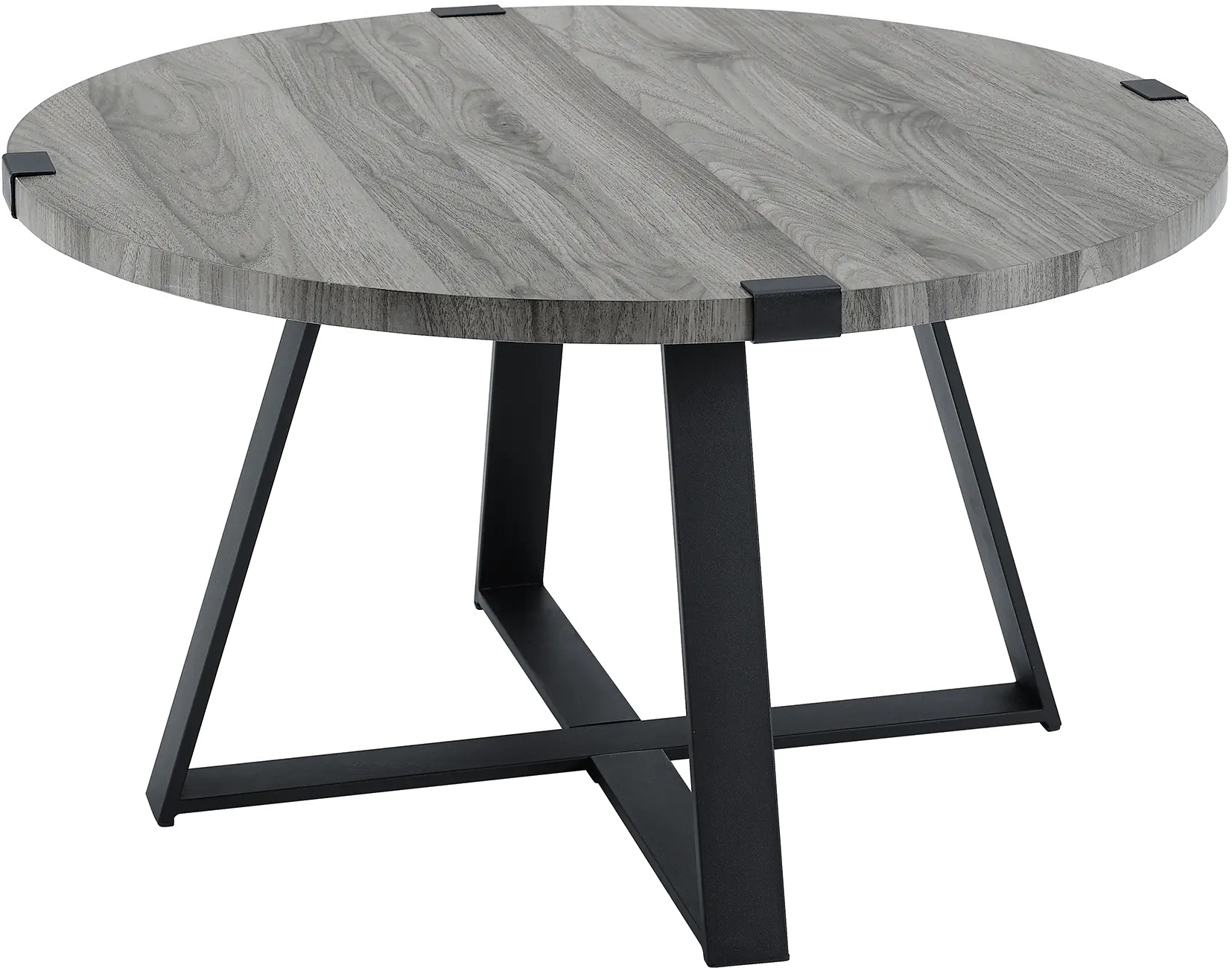 Slate Gray Round Coffee Table - Metal Wrap - Walker Edison