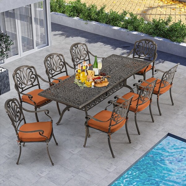 9Piece Outdoor Dining Set with 1 Table + 8 Chairs，AllWeather Aluminum Outdoor Patio Sets for Patio，Backyard，Garden