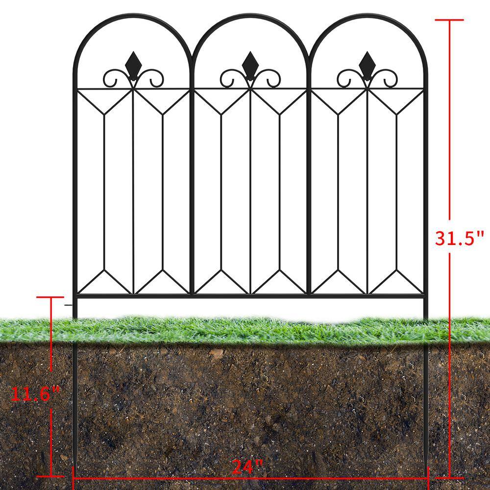 Kingdely 20 ft. W x 31.5 in. H Black Steel Garden Fence Panel Rustproof Decorative Garden Fence (10-Pack) WFKF170141-02