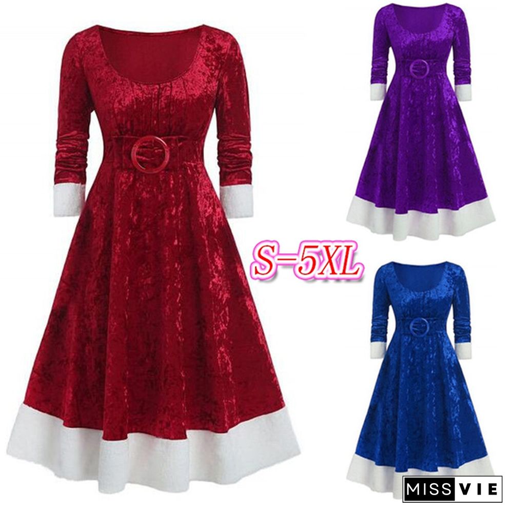 Plus Size Christmas Bowknot Embellished Contrast Velvet Midi Dress