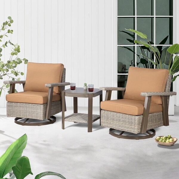 Cozywor 3Piece Wicker Patio Swivel Rocking Chair Conversation Set