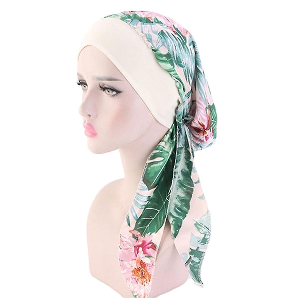 Women's Muslim Turban Hijab Cancer Chemo Hat Flower Print Cap Hair Loss Cover