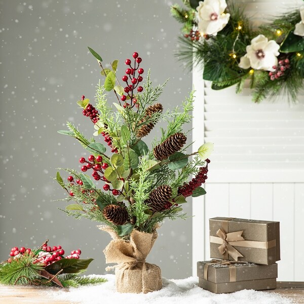 Glitzhome 20H Christmas Floral Table Tree Decor