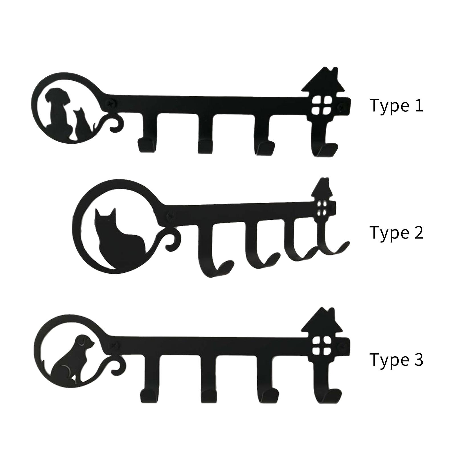 Hook Rack 4 Hooks Rail Cat Dog Animal Shaped Wall-mounted Farmhouse Rack Nail-free Drilling Bathroom Storage Hook Kitchen Towel Hooks Hanger Black