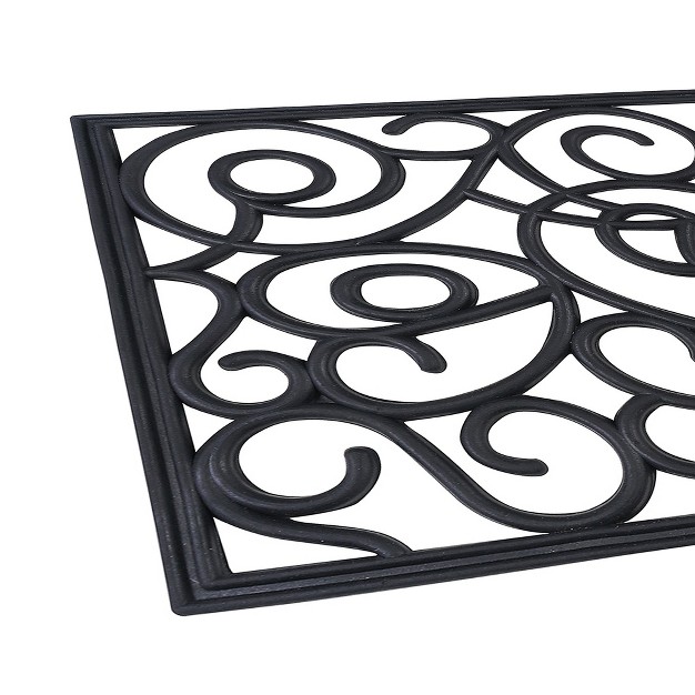 Kate Aurora Kensington Hearts 18 In X 30 In Wrought Iron Designed Non Skid Rubber Outdoor Door Mat Black