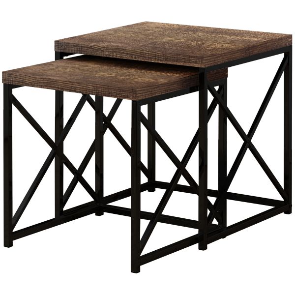 Nesting Table， Set Of 2， Side， End， Metal， Accent， Living Room， Bedroom， Brown Laminate， Black Metal， Contemporary， Modern