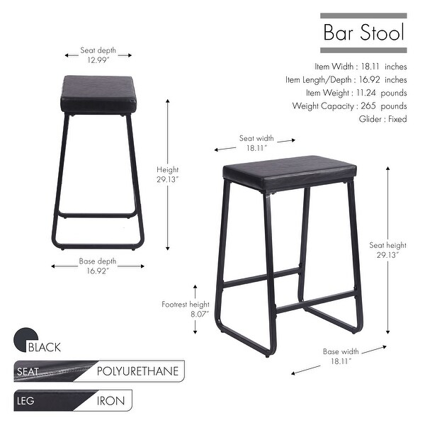 Porthos Home Senga Bar Stools Set of 2， PU Leather， Iron Legs