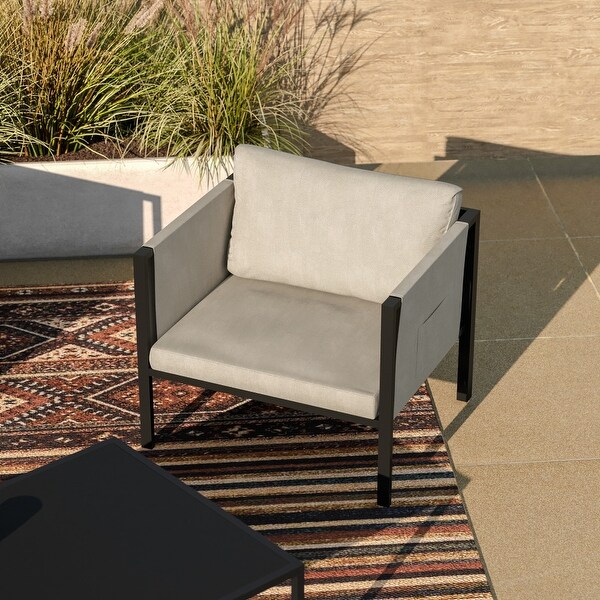 Steel Frame Patio Chair with Included Cushions and Storage Pockets