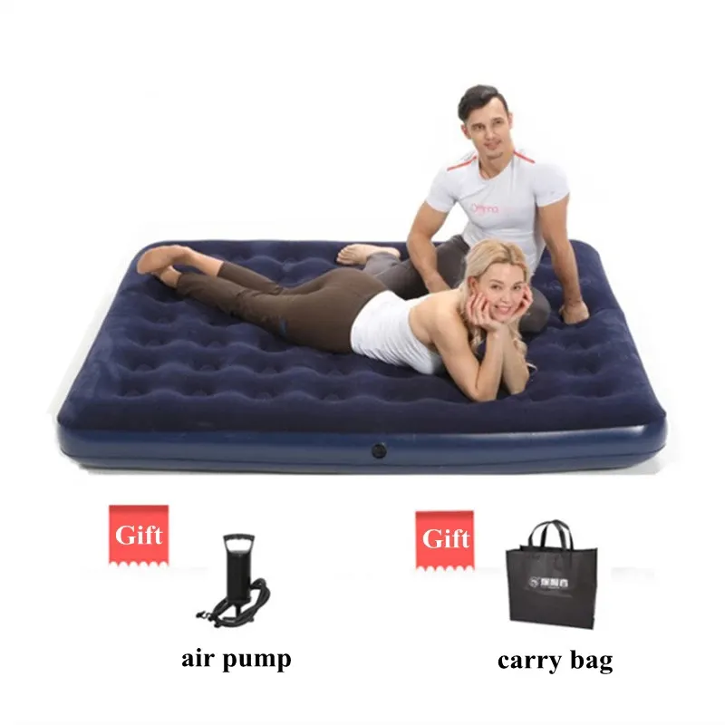 New Flocking Inflatable Bed Mattress Air Bed With Pump For Camping Traveling Inflatable Air Mattress