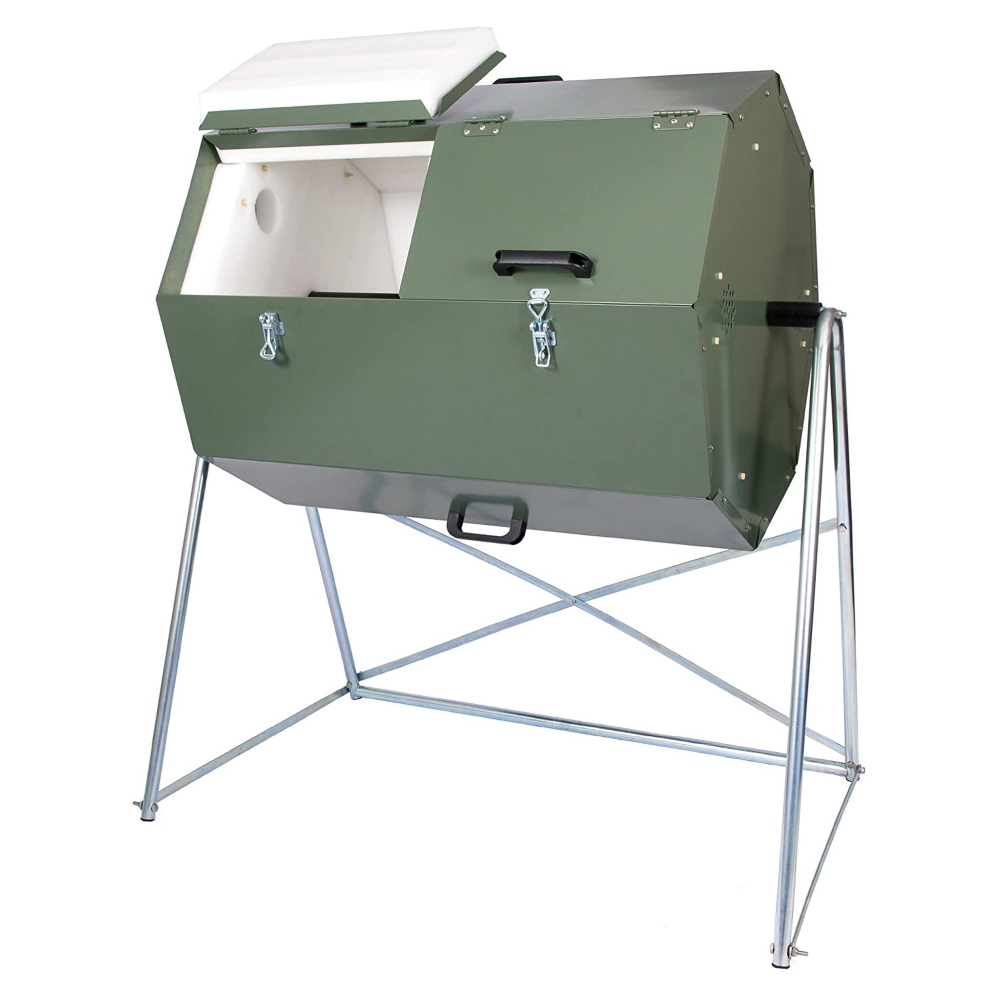 Jora Composter JK270A 70 Gallon Dual Green Chamber Steel Compost Tumbler Bin