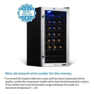 NewAir Single Zone 27-Bottle Freestanding Wine Cooler Fridge with Exterior Digital Thermostat and Chrome Racks Stainless Steel AWC-270E