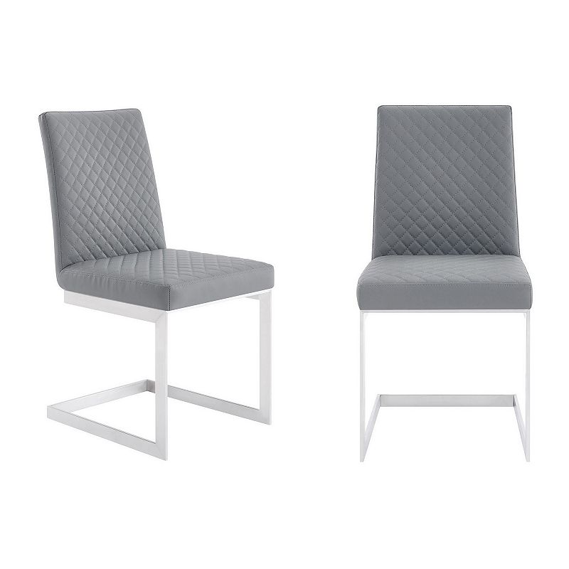 20 Inches Diamond Stitched Leatherette Dining Chair， Set of 2， Gray