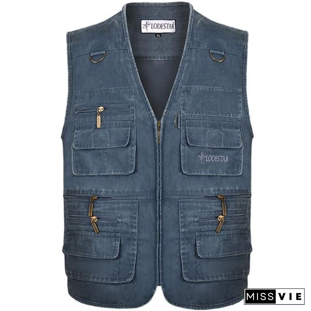 Casual Summer Big Size Cotton Sleeveless Vest With Many 16 Pockets Men Multi Pocket Photograph Waistcoat