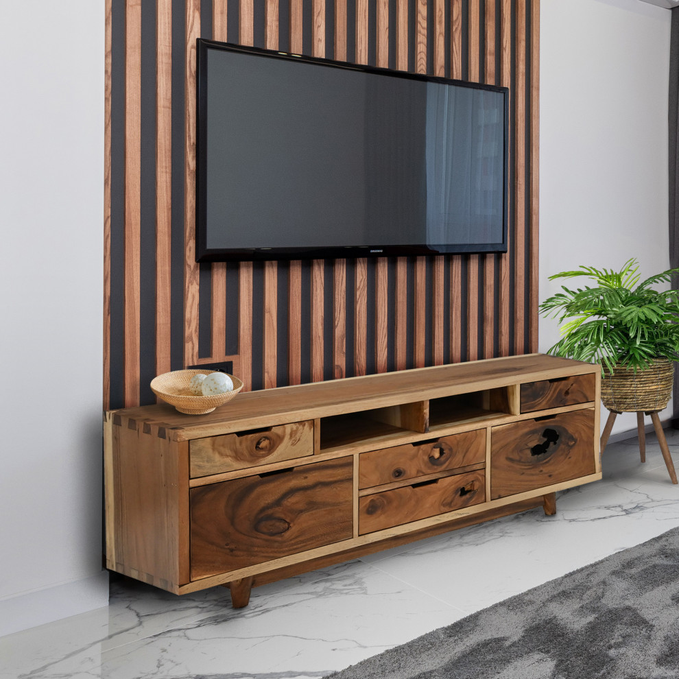 Merida Live Edge Suar Dresser/Media Center With 6 Drawers   Midcentury   Entertainment Centers And Tv Stands   by Chic Teak  Houzz