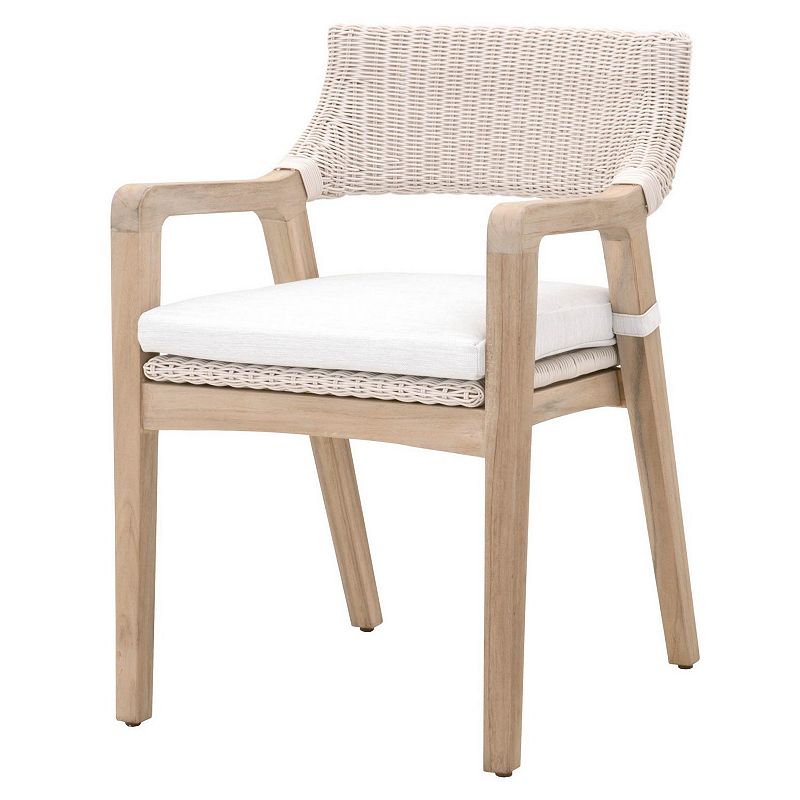 Wicker Woven Arm Chair with Removable Seat Cushion， Beige and White