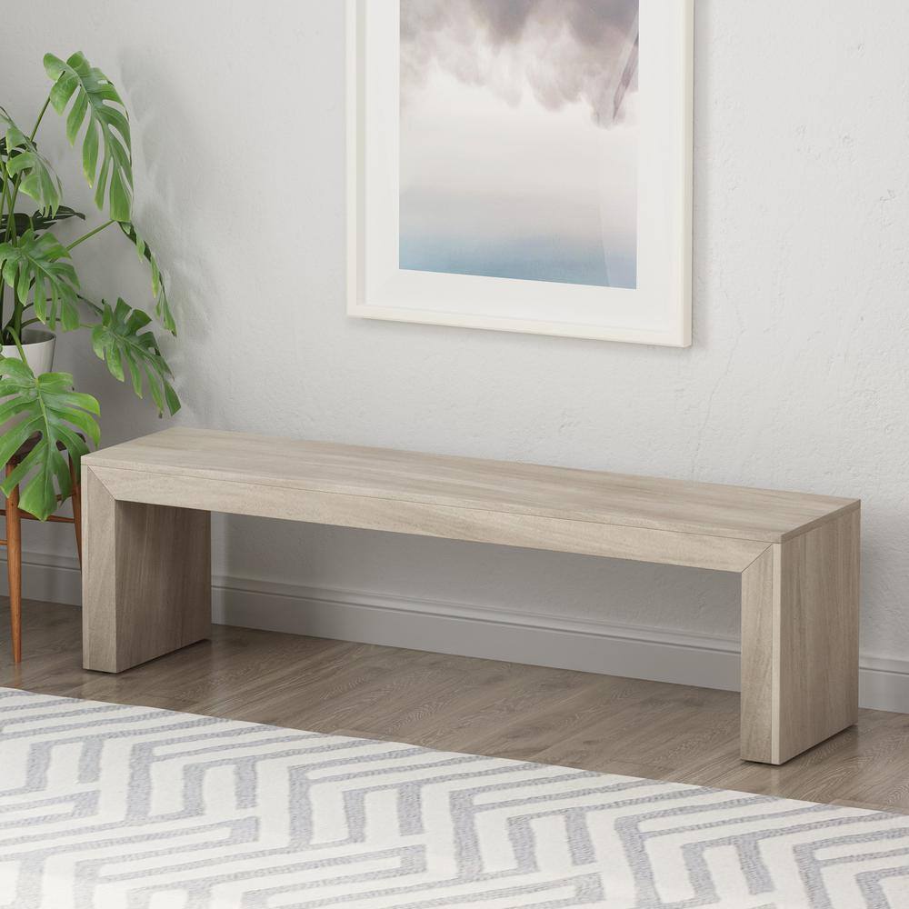 Noble House Pannell Light Gray Solid Wood Bench 70480