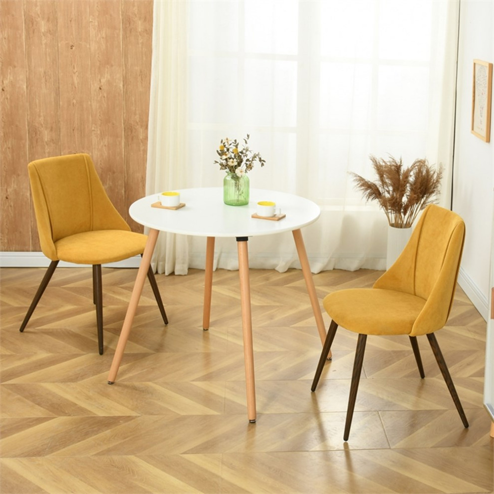 Homycasa Yellow Frabic Upholstered Side Dining Chair (Set of 2)   Midcentury   Dining Chairs   by Homesquare  Houzz