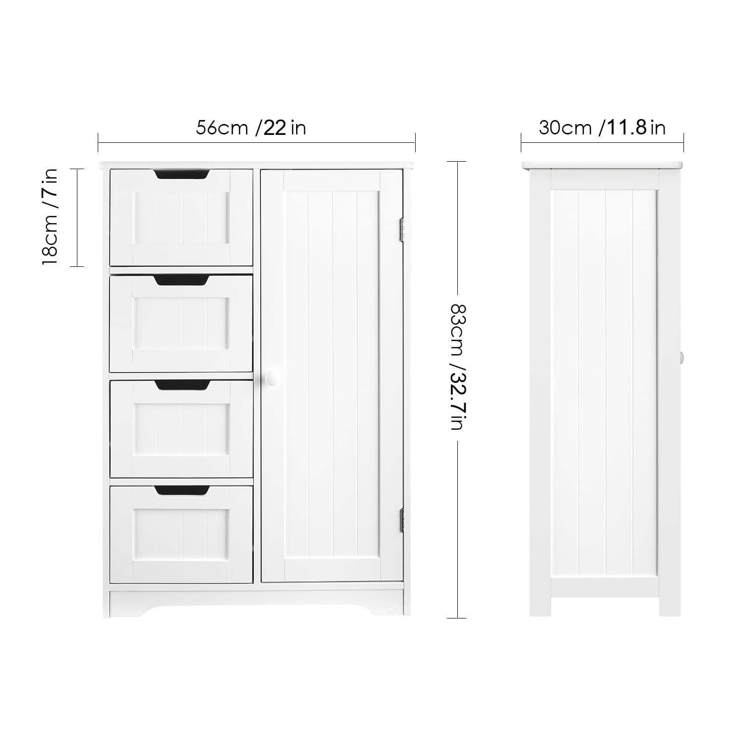 Homfa 4 Drawer Storage Cabinet, Wooden Cupboard Linen Bathroom Cabinet, White Finish