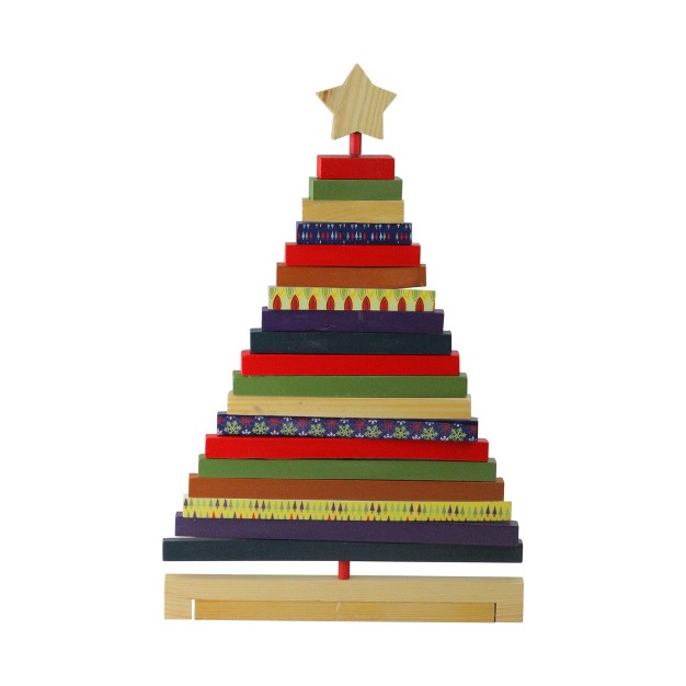 Beige And Red Adjustable Wooden Christmas Tree Tabletop Decor