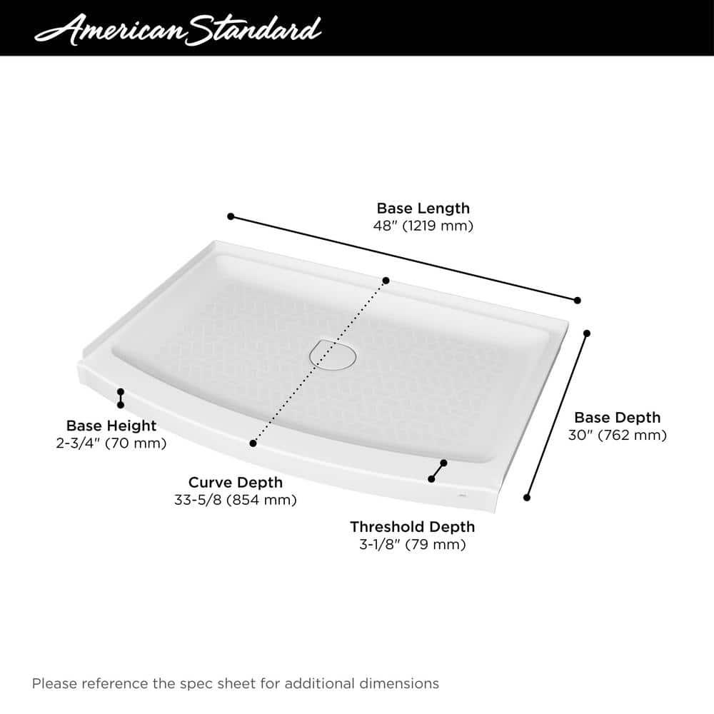 American Standard Ovation Curve 48 in L x 30 in W Alcove Shower Pan Base with Center Drain in Arctic White