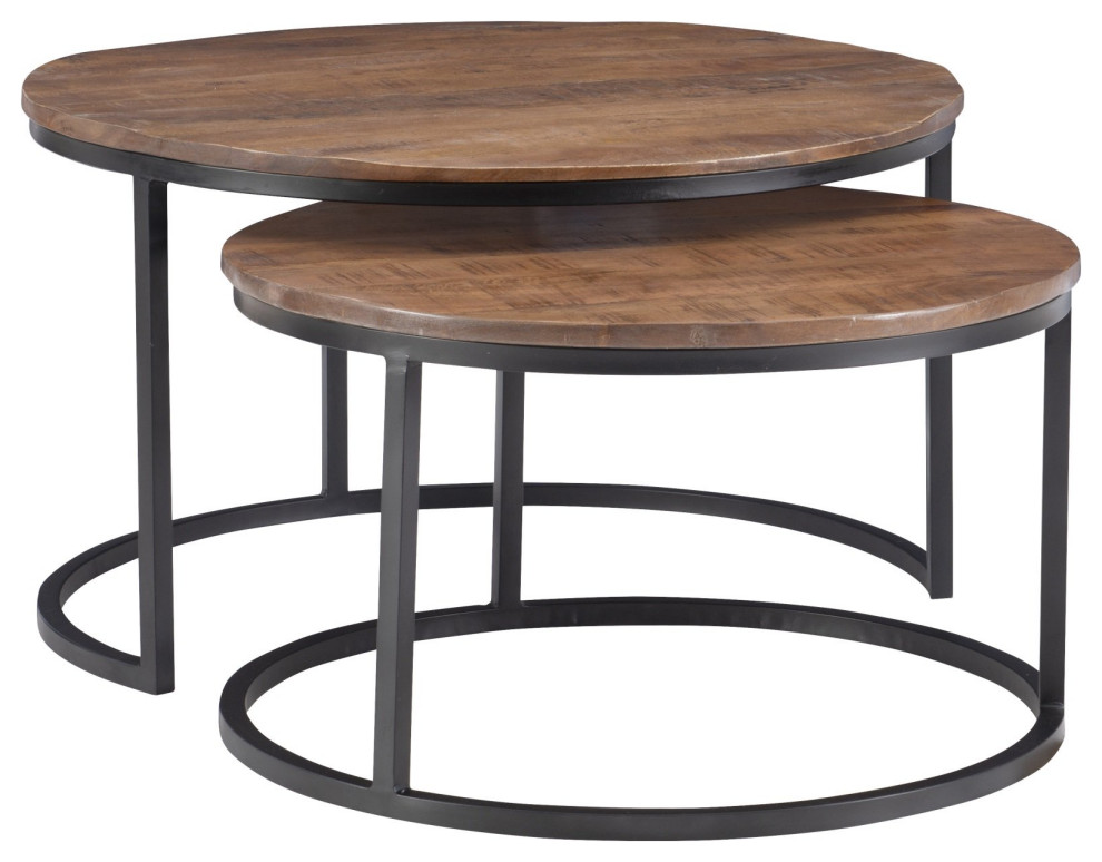 2 Pack Coffee Table  Nesting Design With Metal Base and Round Top   Industrial   Coffee Table Sets   by Declusia  Houzz