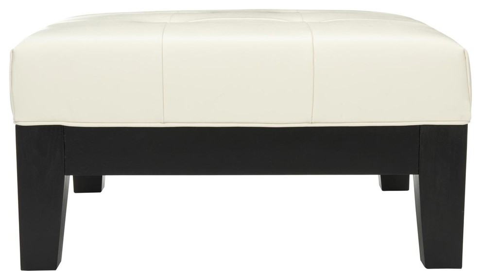 Safavieh Hamilton Beech Wood Square Leather Ottoman  Black   Transitional   Footstools And Ottomans   by zopalo  Houzz