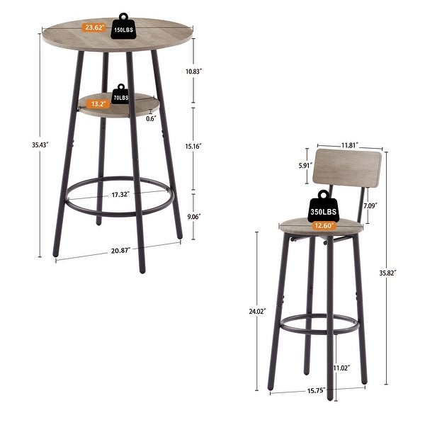 3pcs Industrial Style Bar Table Set with Storage Shelf and Footrest