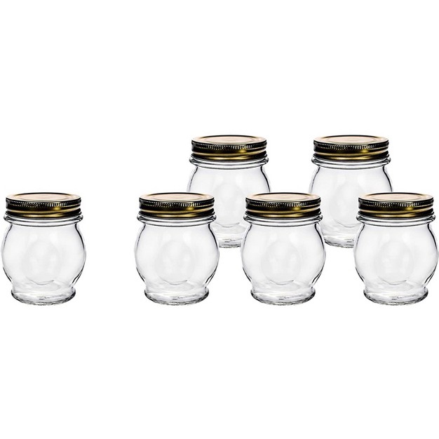 Amici Orto Preserving Canning Jars Airtight Italian Made Food Storage Jar Clear With Metal Screw on Golden Lids 6 piece