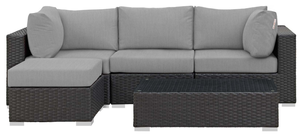 Sojourn 5 Piece Outdoor Wicker Rattan Sunbrella Sectional Set   Traditional   Sectional Sofas   by Homesquare  Houzz