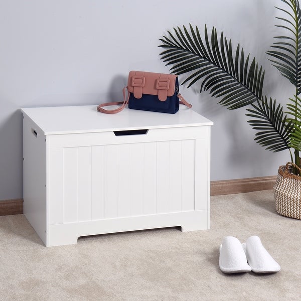 White Lift Top Entryway Storage Chest/Bench with 2 Safety Hinge， Wooden Toy Box