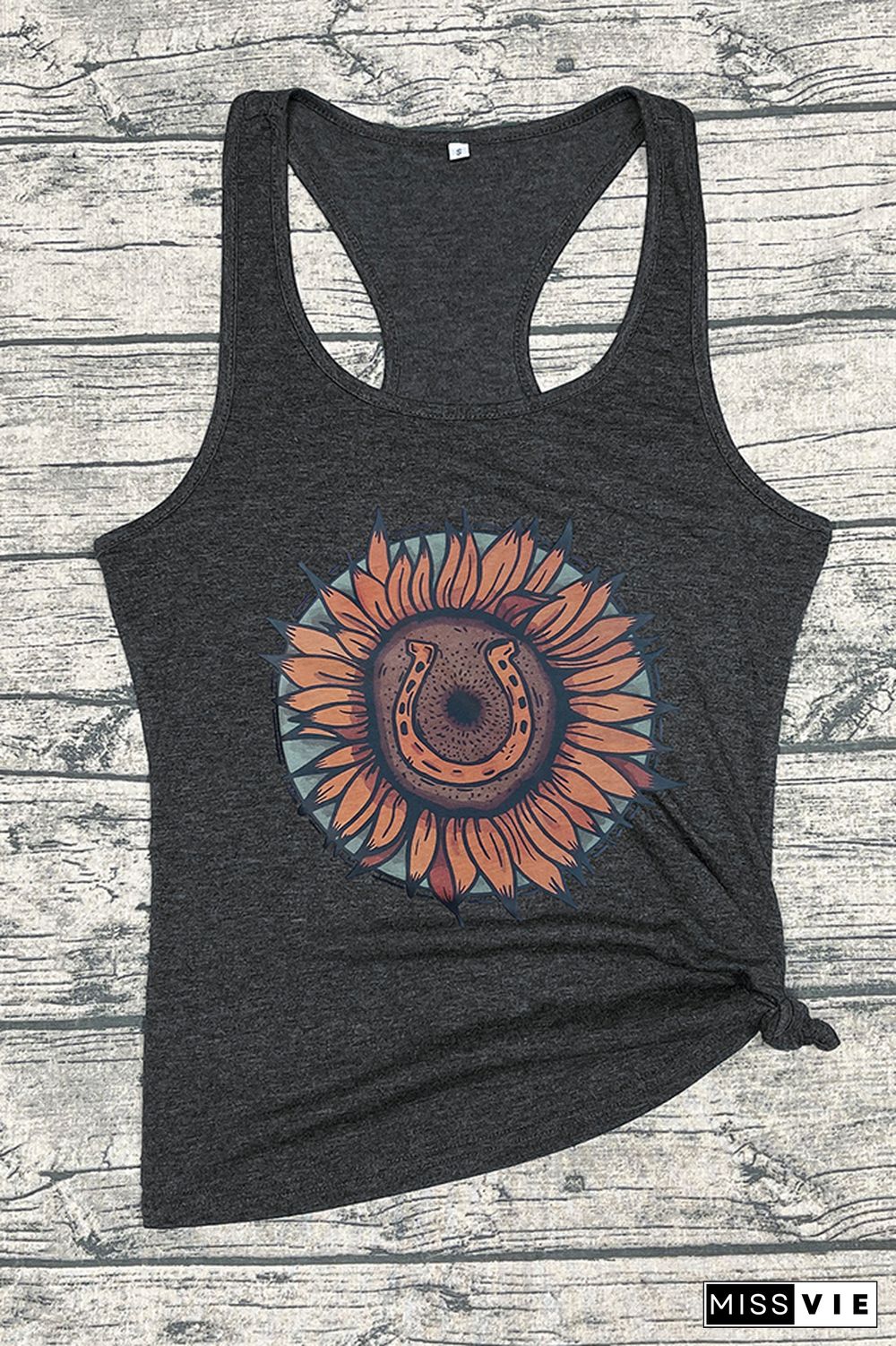 SUNFLOWER & HORSESHOE Printed Sleeveless Tank Top Wholesale