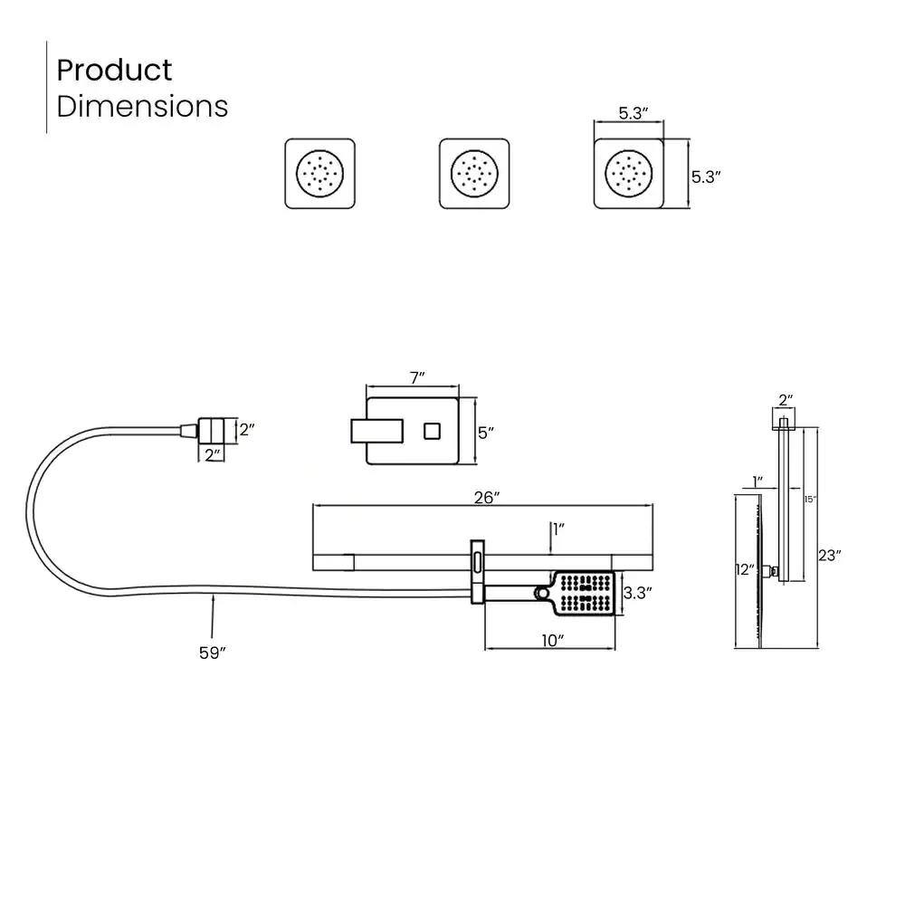 FORCLOVER 3-Spray Square High Pressure Deluxe Wall Bar Shower Kit with Slide Bar and 3-Body Spray in Matte Black FRIMFTHS09MB