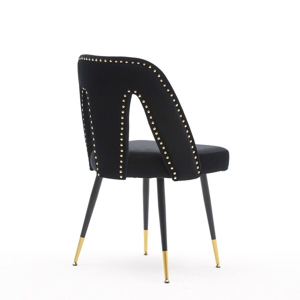 Modern | Contemporary Velvet Upholstered Dining Chair with Nailheads and Gold Tipped Black Metal Legs