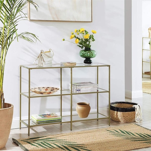 Console Table， Tempered Glass Sofa Table， 3-Tier Storage Rack， Modern Shelf， Sturdy， Easy to Assemble， for Living Room