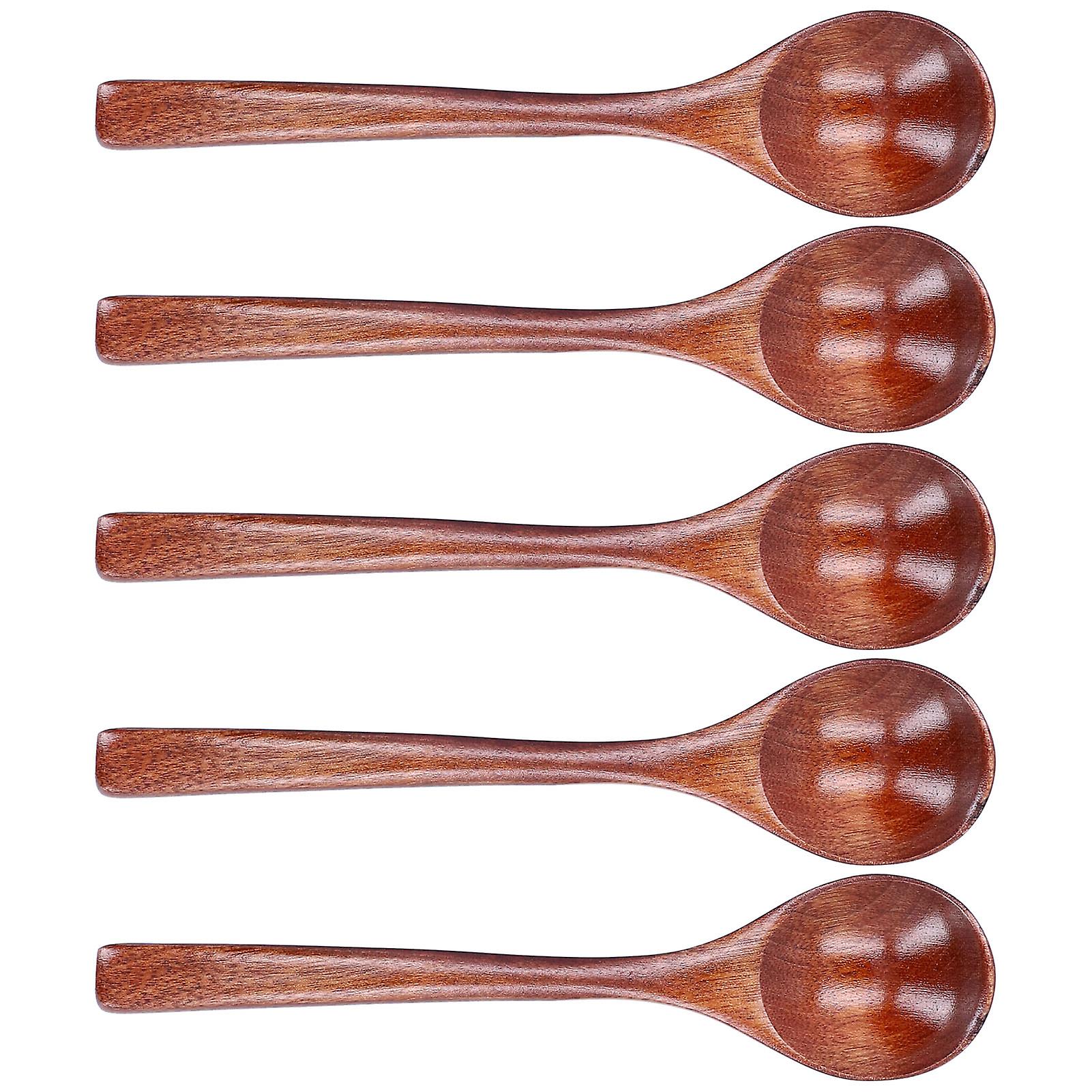 5Pcs Wood Soup Spoon Long Handle Rice Scoop Home Tableware for Kitchen Restaurant