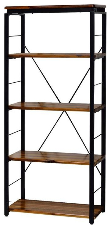 Benjara 11 quotTransitional Solid Wood Bookshelf with 4 Shelves in Brown and Black   Industrial   Bookcases   by Homesquare  Houzz