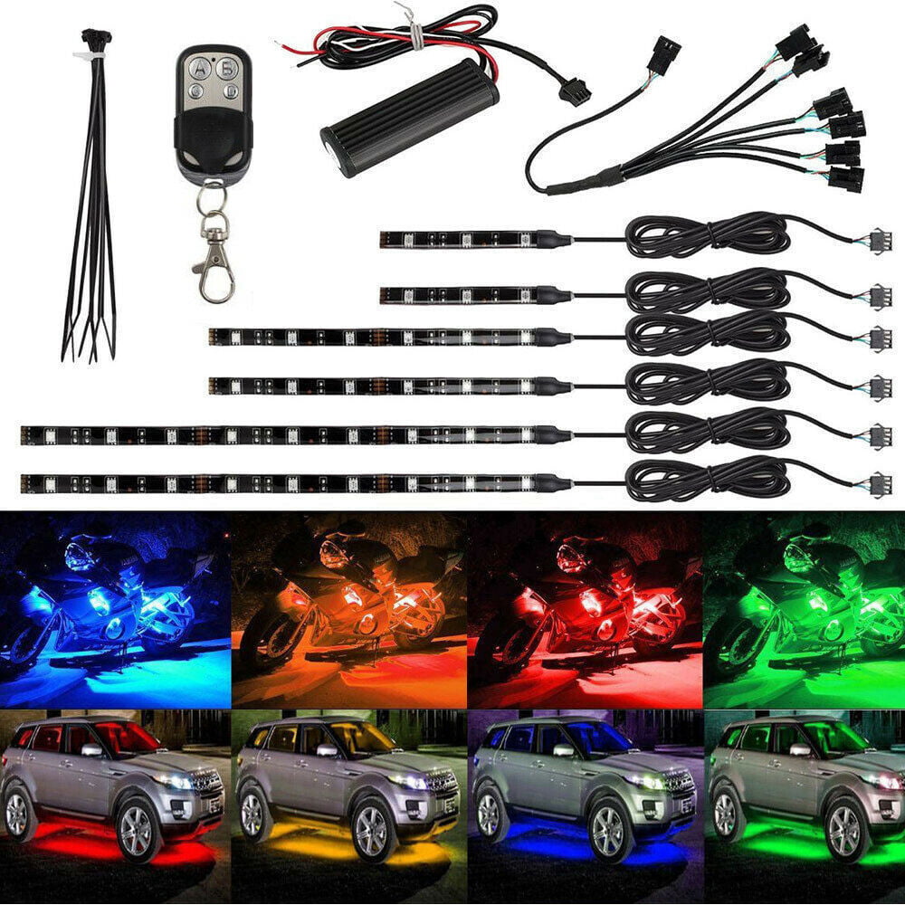 6PCS Motorcycle LED Light Kit Strip，RGB Waterproof with Wireless Remote Control LED Motorcycle Lights LED Underglow Kit for Motorcycle， Golf Cart， Cruiser， ATV