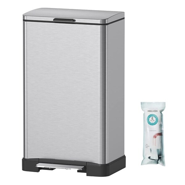 40 Liter， Slow Quiet Close Fingerprint-Proof Large Stainless Steel Rectangular Kitchen Trash Can， for Home and Office